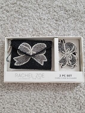 NWT Rachel Zoe Black & White Beaded Card Case and Charm 2-Piece Set